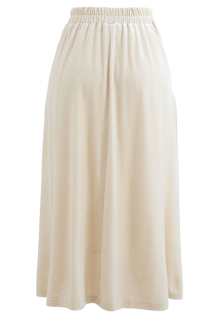 Velvet Sheen Pleated Midi Skirt in Cream