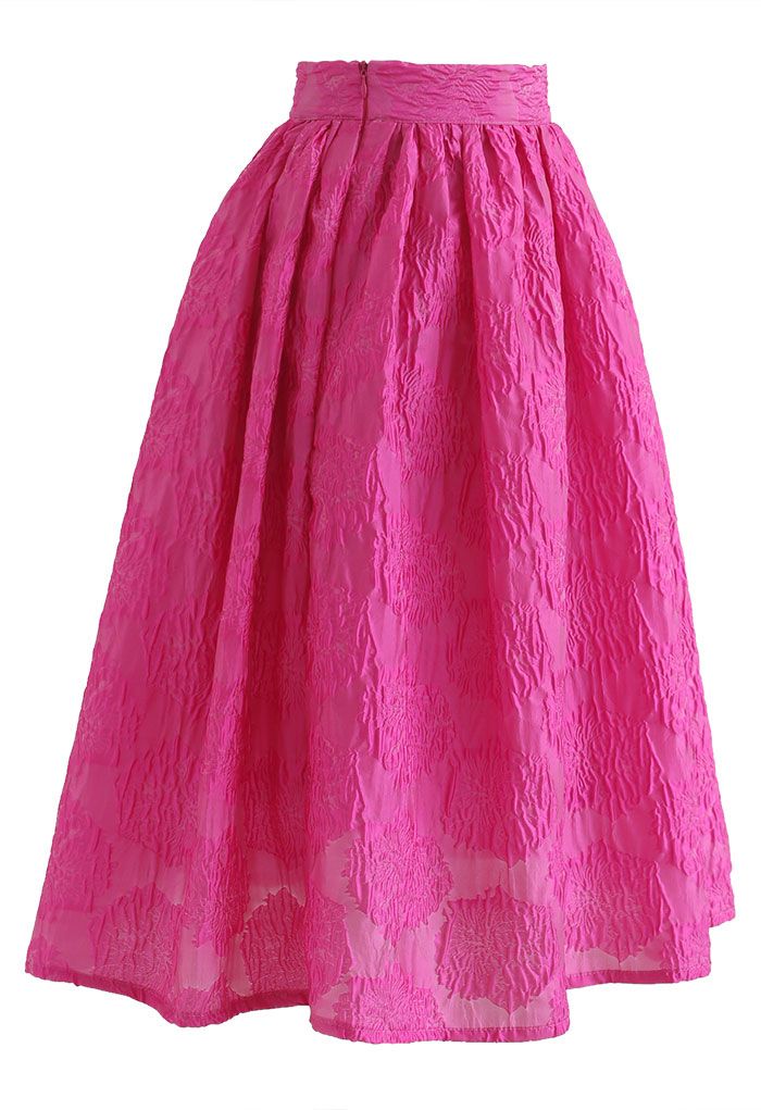 Ebullient Pink Embossed Floral Midi Skirt