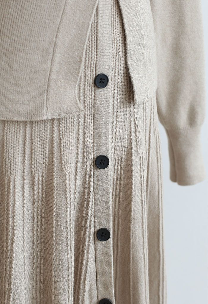 Comfy Versatile Knit Cardigan and Skirt Set in Taupe