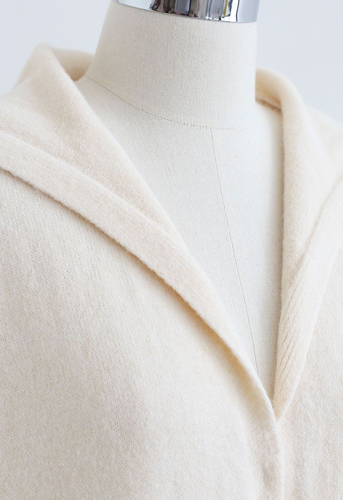 Open Front Longline Cardigan with Hood in Cream - Retro, Indie and ...
