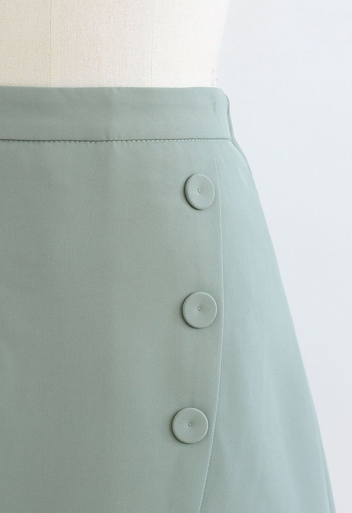 Buttoned Fake Pocket Flap Mini Skirt in Teal