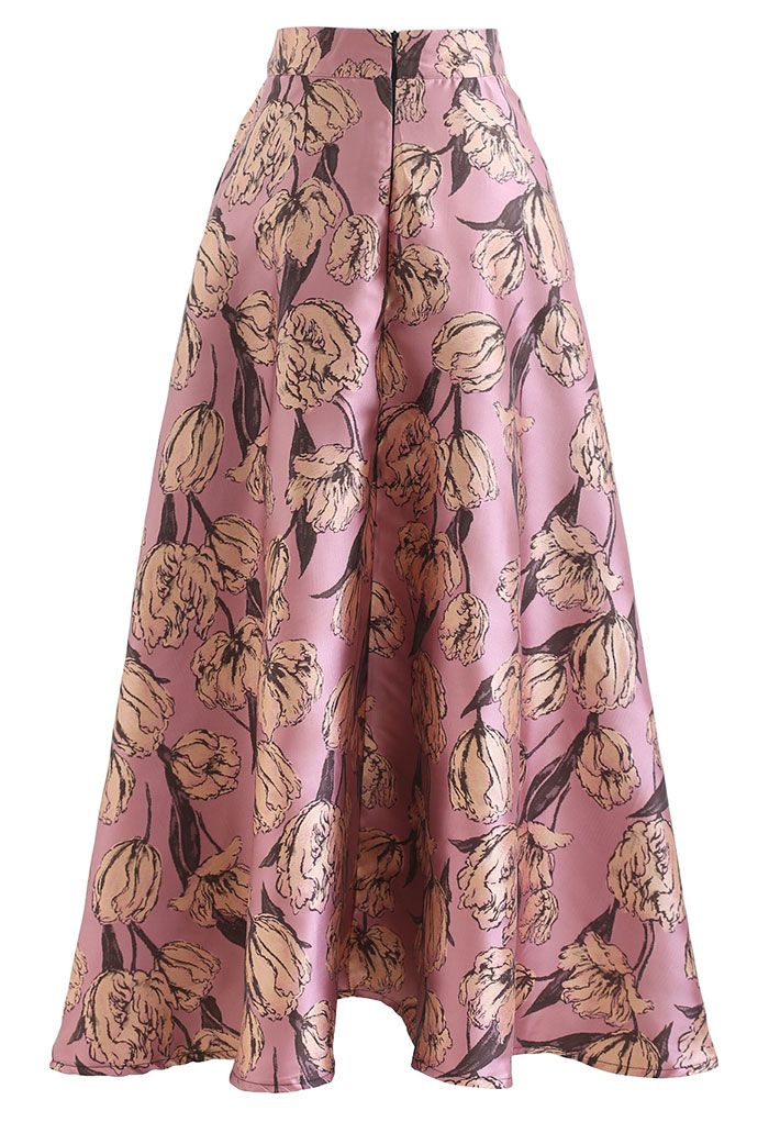 Dainty Tulip Jacquard High Waist Maxi Skirt - Retro, Indie and Unique ...