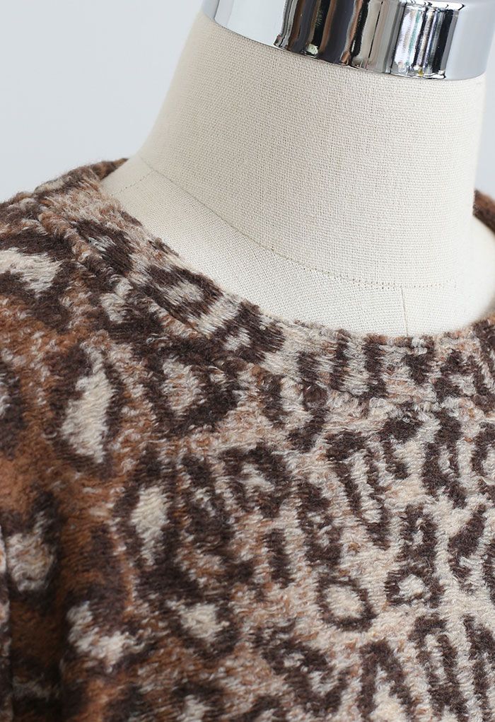 Flocky Leopard Print Pad Shoulder Crop Top