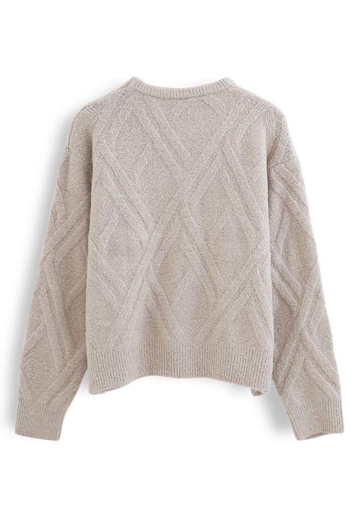Crisscross Pattern Fuzzy Knit Sweater in Sand