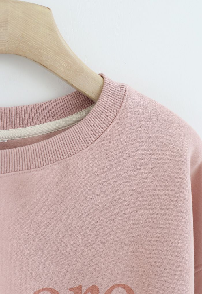 Amore Printed Fleece Sweatshirt in Pink