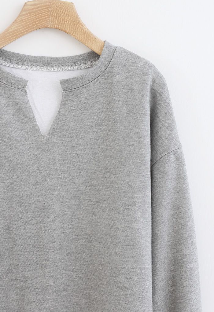 Fake Two-Piece Raw Cut Hem Sweatshirt in Grey