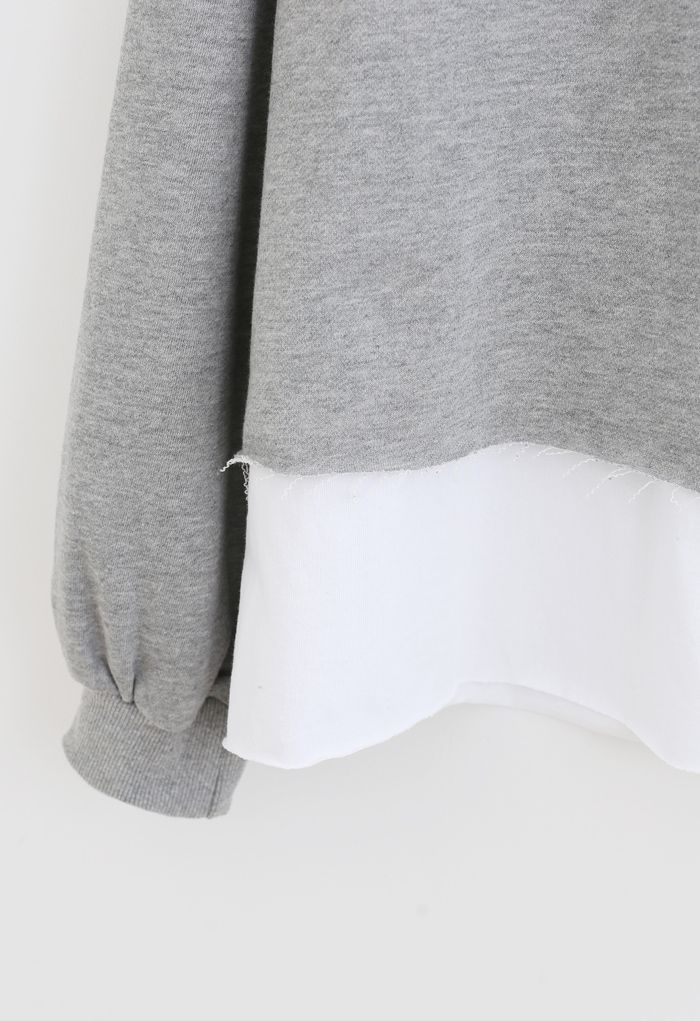 Fake Two-Piece Raw Cut Hem Sweatshirt in Grey