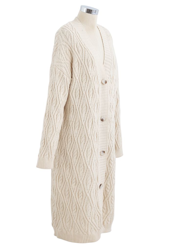 Button Down Longline Cable Knit Cardigan