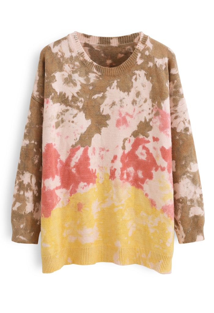 Tie-Dye Ribbed Knit Loose Fit Sweater in Pink