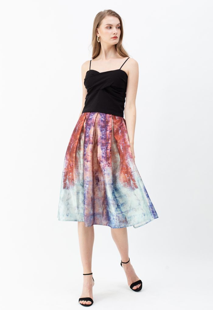 Wonderland Maze Print Pleated A-Line Midi Skirt