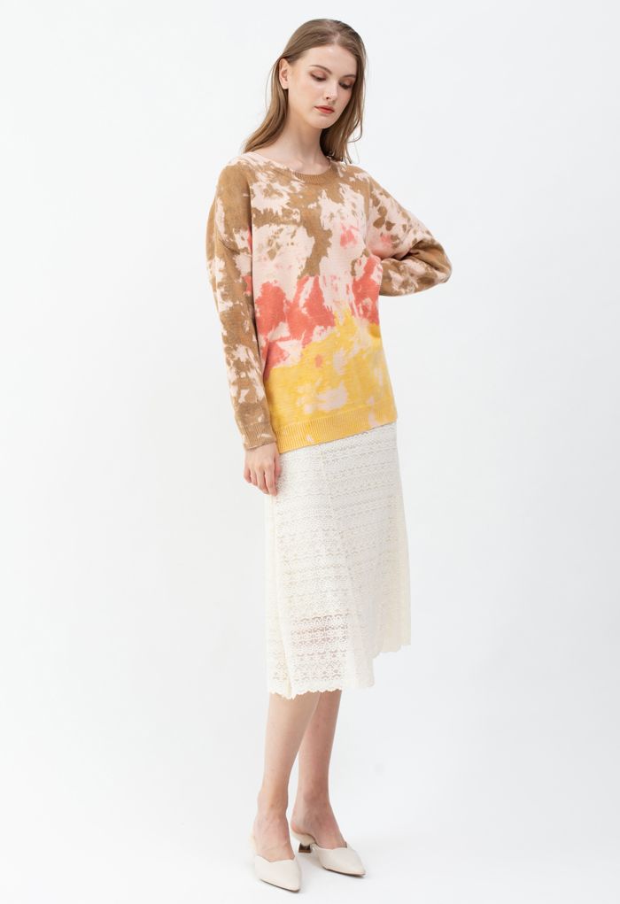 Floret Zigzag Lace Frill Hem Skirt in Cream