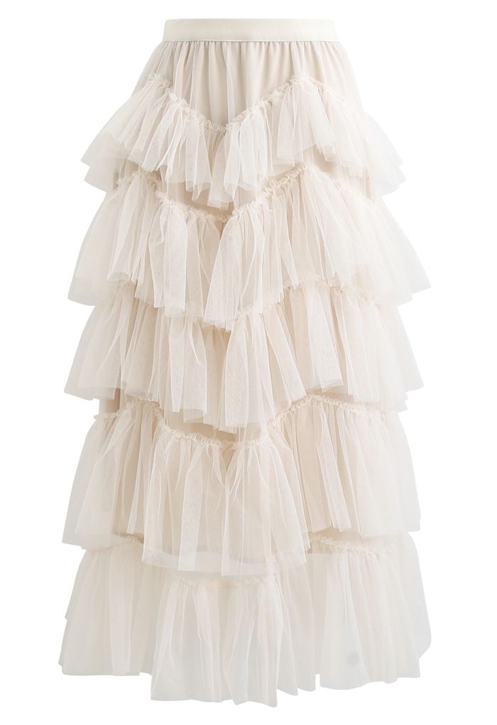 Ruffle Tiered Tulle Mesh Maxi Skirt in ...