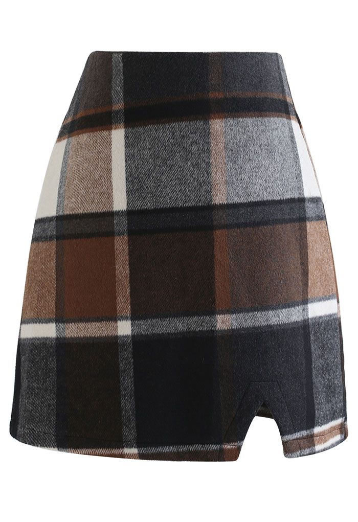 Chic+ Check Wool-Blend Mini Bud Skirt