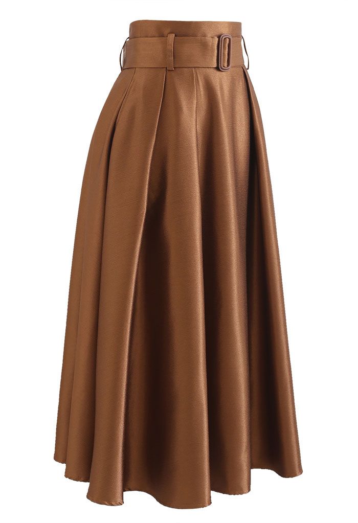 Belted Texture Flare Maxi Skirt in Caramel - Retro, Indie and Unique ...