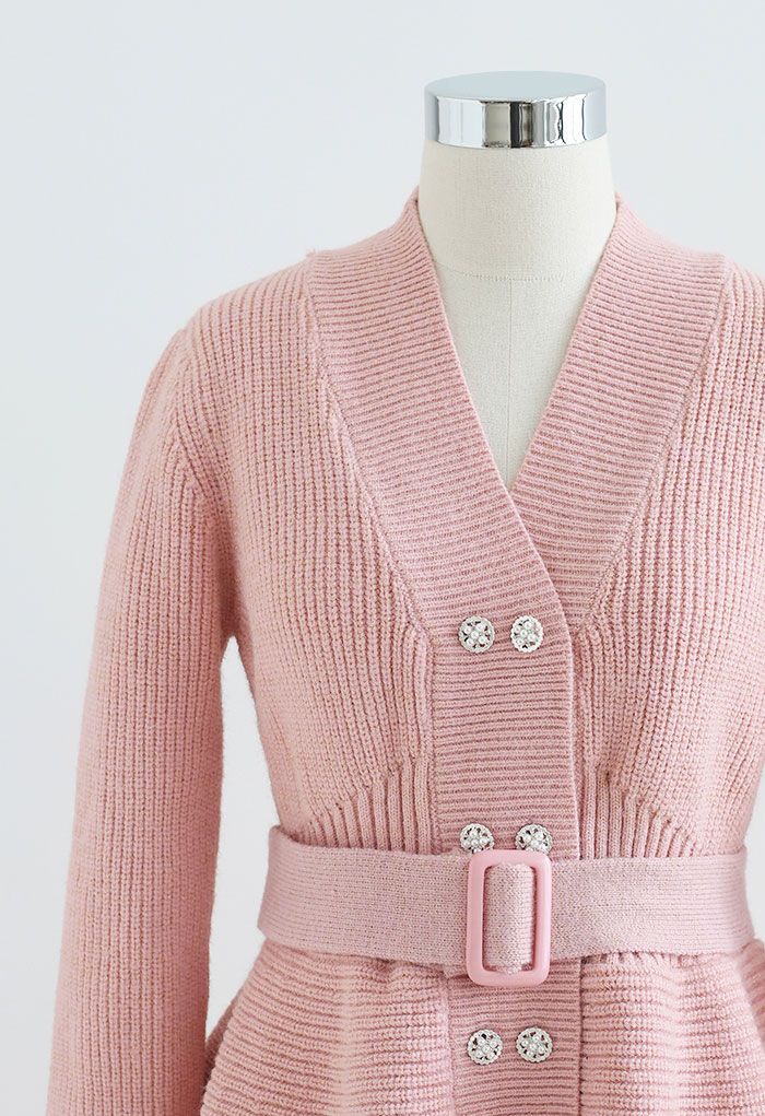 Shimmer Knit Peplum Sweater and Pencil Skirt Set in Pink