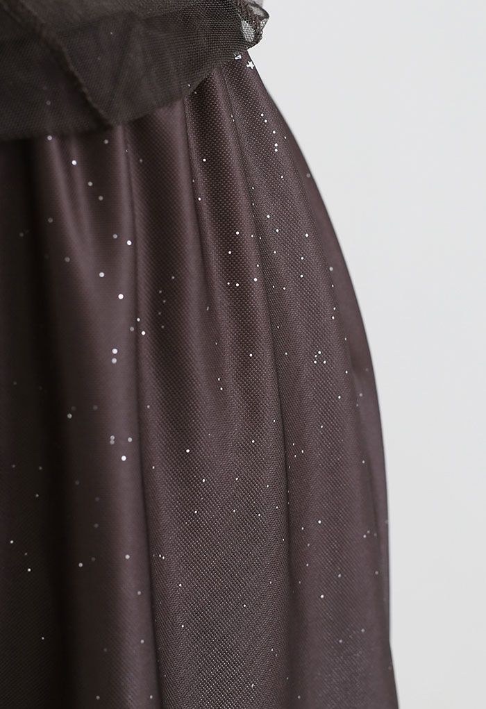 Gradient Mesh Sequined Maxi Skirt in Brown
