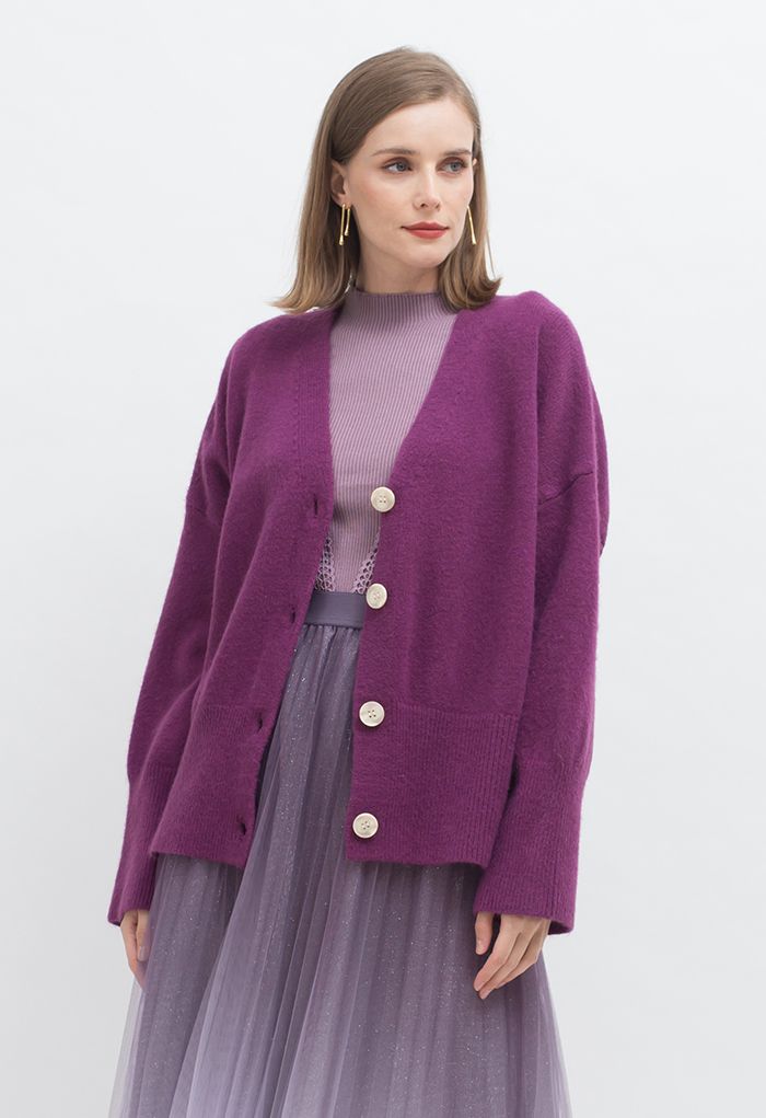 Soft Touch Button Down Cardigan in Purple