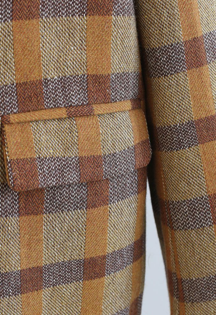 Colored Check Wool-Blend Double-Breasted Longline Coat