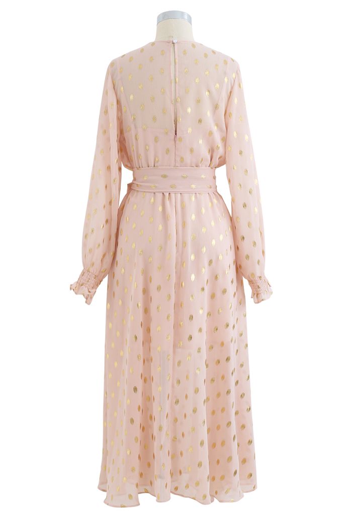 Oval Dots Semi-Sheer Split Wrap Dress in Nude Pink