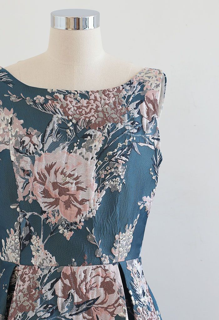 Rambling Flower Jacquard Embossed Sleeveless Dress