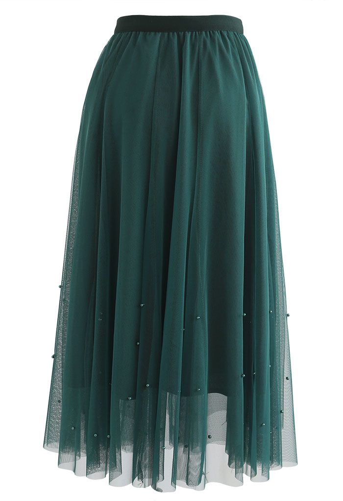 Pearl Embellished Mesh Tulle Skirt in Green - Retro, Indie and Unique ...