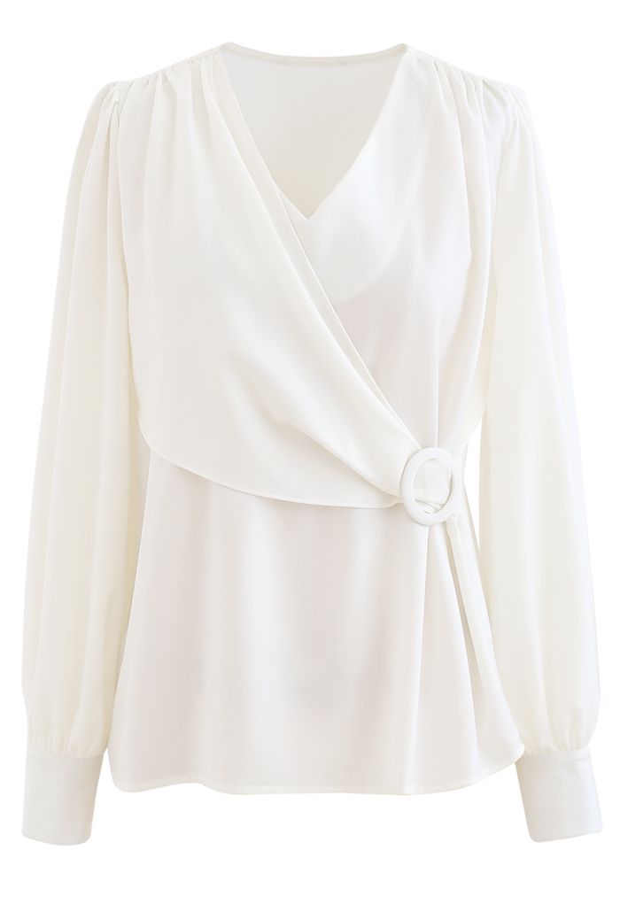O-Ring Flap Satin Top in White