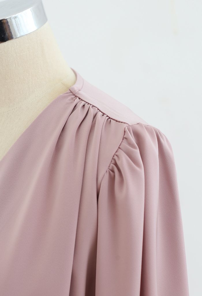 O-Ring Flap Satin Top in Pink