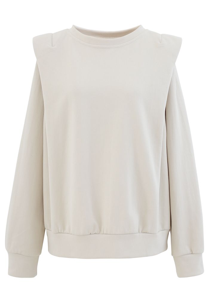 Padded Shoulder Long Sleeves Sweatshirt in Ivory