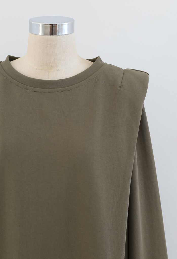 Padded Shoulder Long Sleeves Sweatshirt in Olive