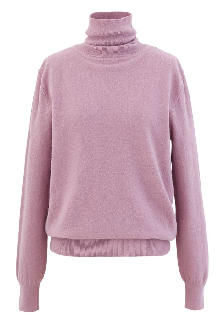 Turtleneck Soft Touch Ribbed Knit Sweater in Lilac