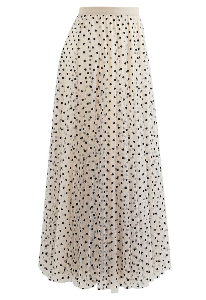 My Secret Garden Tulle Maxi Skirt in Cream Dots