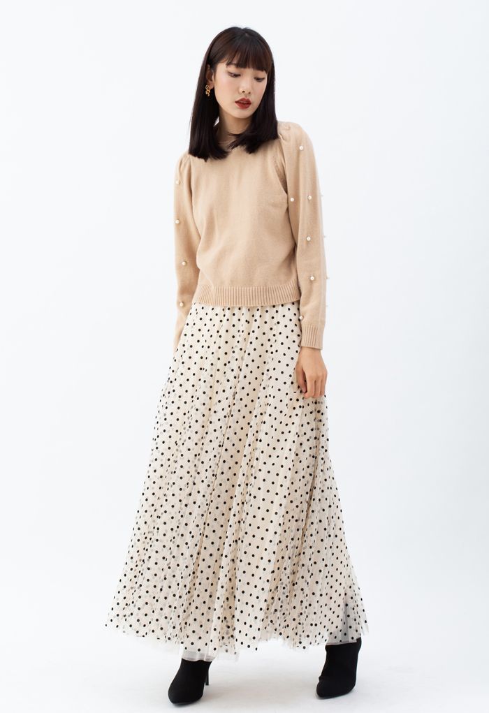 My Secret Garden Tulle Maxi Skirt in Cream Dots
