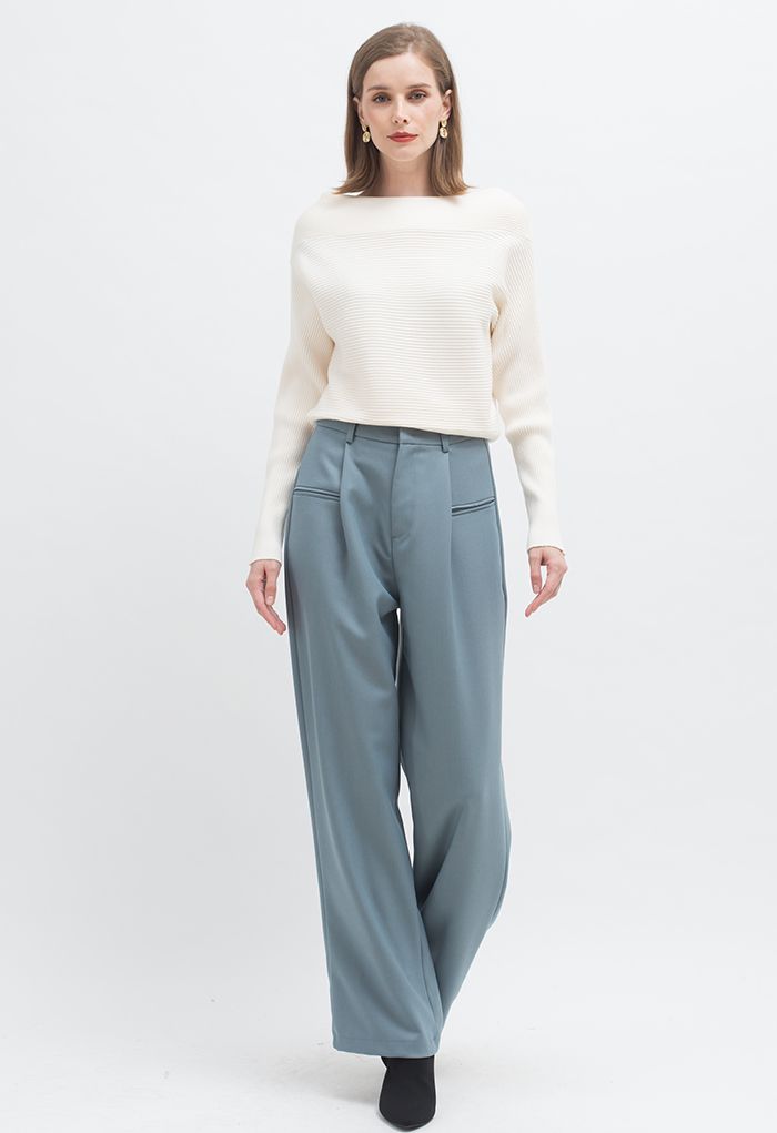 Front Pocket Straight Leg Pants in Blue