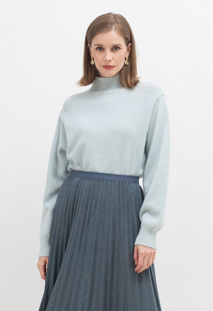 Mock Neck Comfy Knit Sweater in Baby Blue