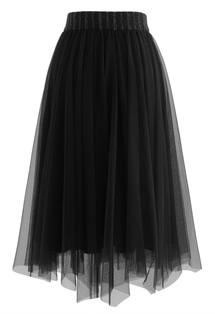 Reversible Shimmer Line Mesh Tulle Skirt in Black - Retro, Indie and ...