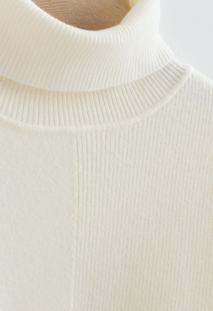 Turtleneck Tender Ribbed Knit Sweater in White
