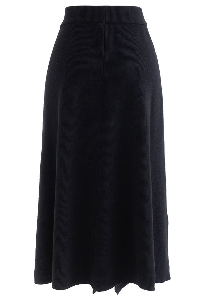 Simplicity Asymmetric Hem Knit Midi Skirt in Black