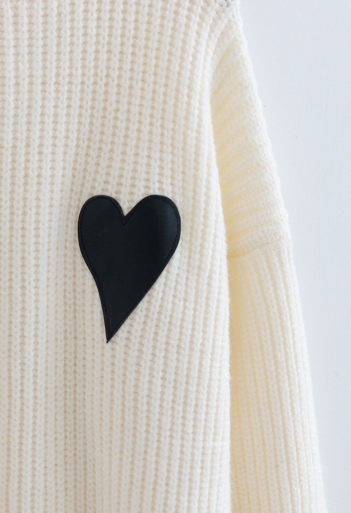 Heart Patch Knit Sweater Dress in Cream