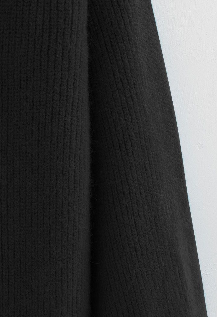 Essential Rib Open Front Longline Cardigan in Black