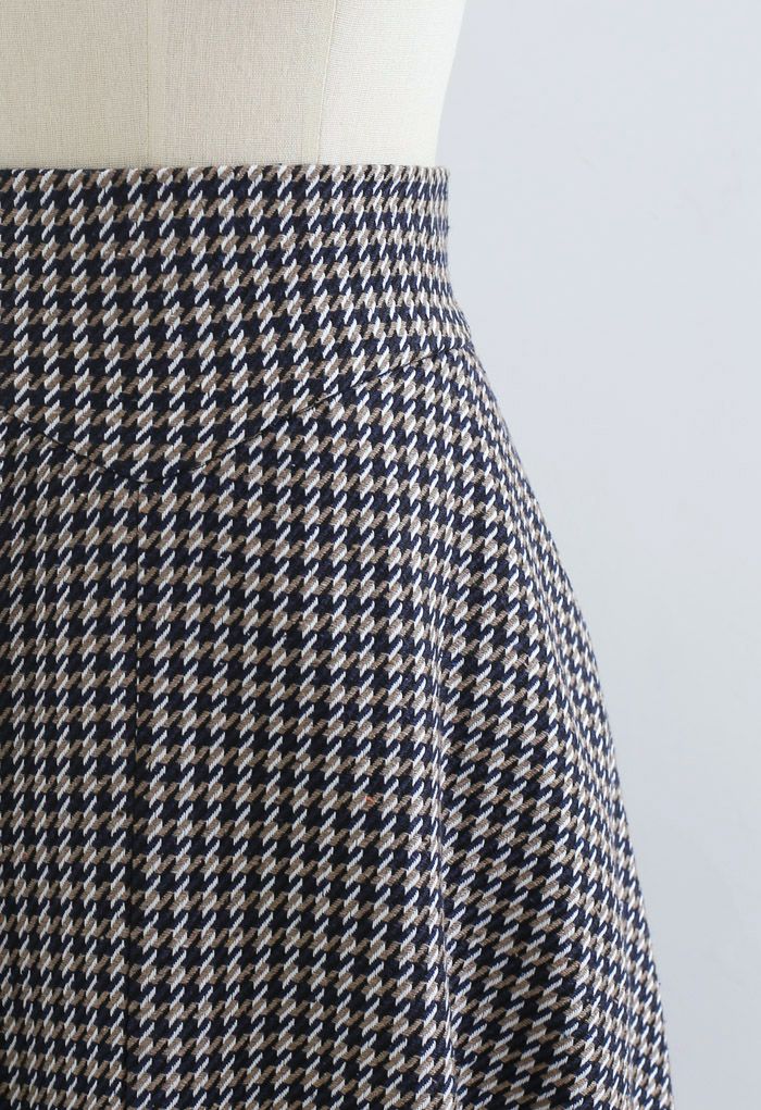 Houndstooth Tweed Textured A-Line Midi Skirt