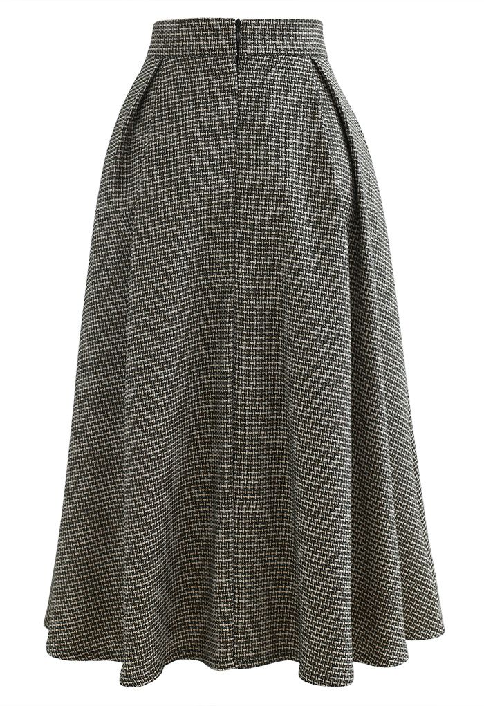 Textured Buttoned Front Pleated Skirt