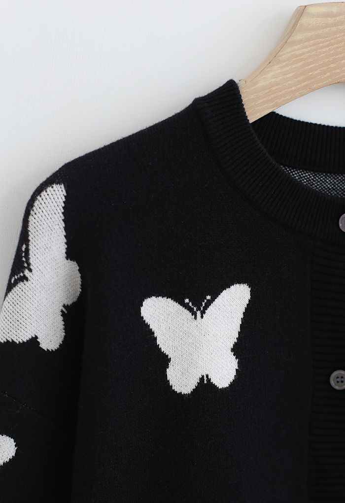Butterfly Pattern Button Down Knit Cardigan