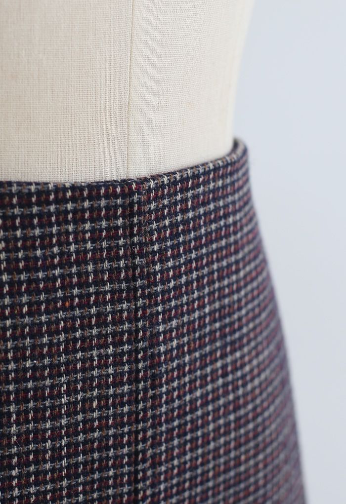 High Rise Textured Wool Blend Mini Skirt in Wine