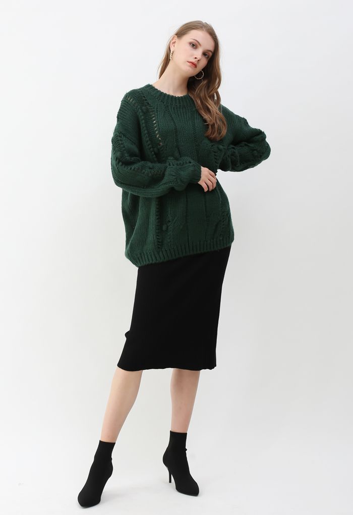 Slit Back Rib-Knit Pencil Skirt in Black