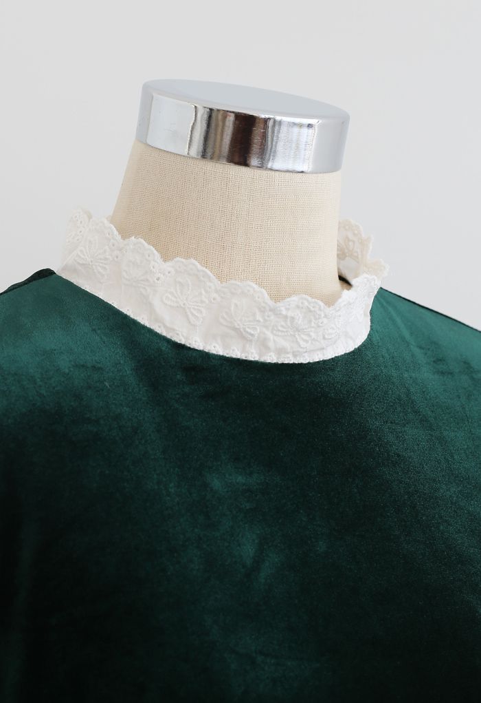 Sweet Neckline Velvet Flare Dress in Emerald