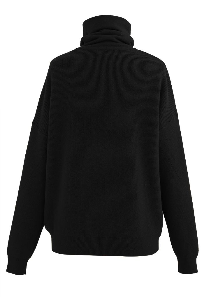 Basic Turtleneck Ribbed Knit Sweater in Black