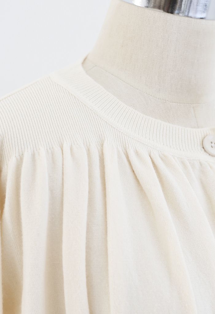 Ruched Buttoned Front Soft Knit Dress in Cream
