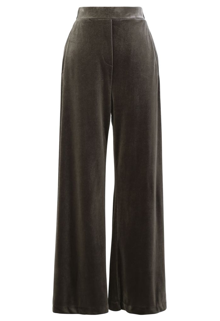 Side Pockets High Waist Velvet Pants in Brown