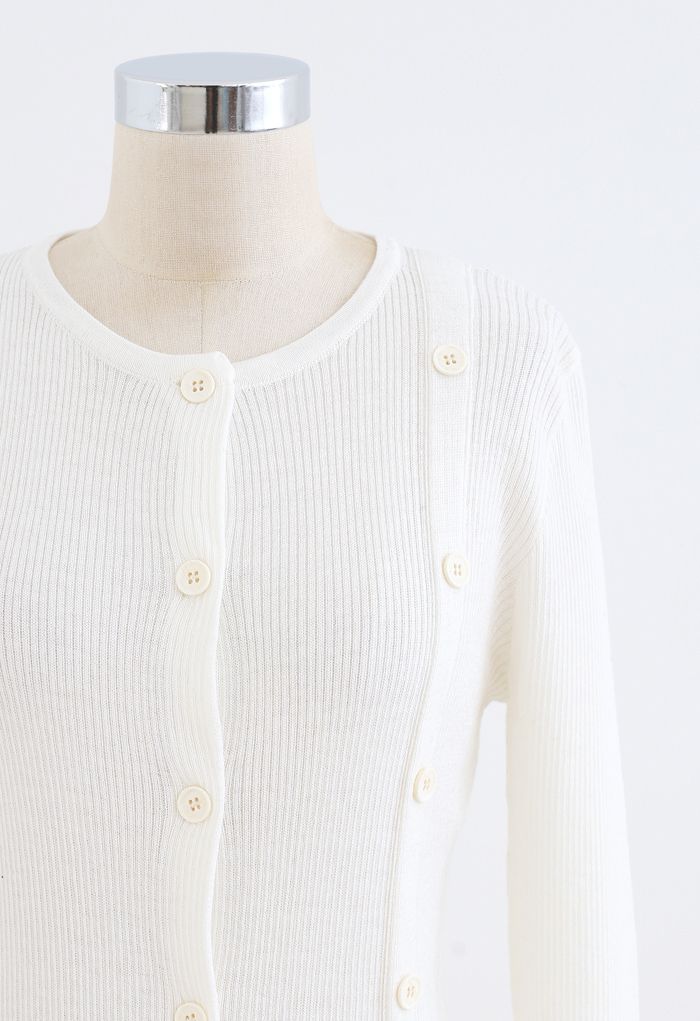 Double-Breasted Rib Knit Top in White