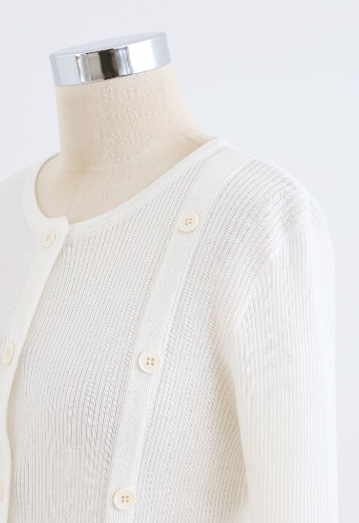Double-Breasted Rib Knit Top in White